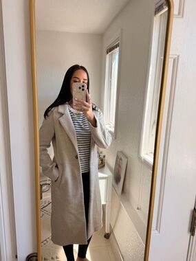 Abercrombie & Fitch Women's Tan/Cream Wool-Blend Long Trench Coat